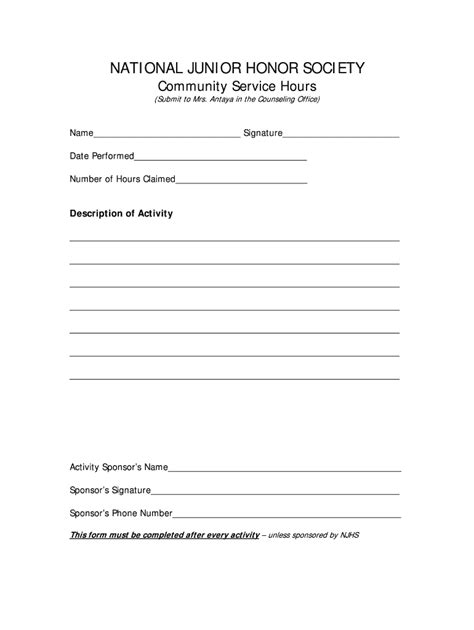 National Junior Honor Society Volunteer Form Fill And Sign Printable