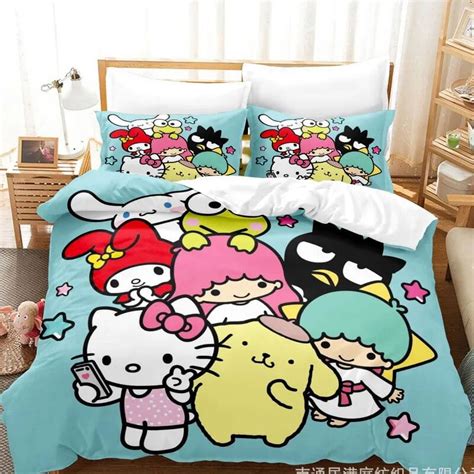 Cartoon Anime Sanrio Bedding Set Hello Kitty Kuromi Melody Quilt Duvet