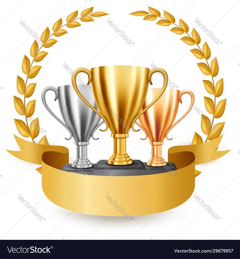 Realistic Golden Silver And Bronze Trophies Vector Image