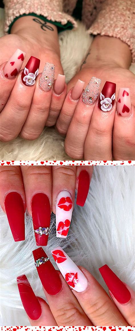 Coffin Shape Valentines Nail Designs