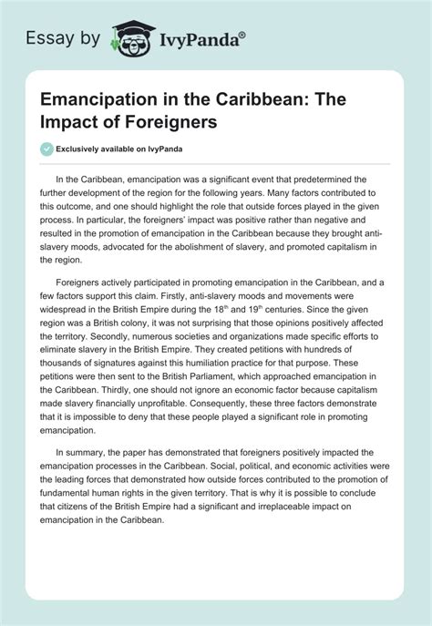 Emancipation In The Caribbean The Impact Of Foreigners 277 Words