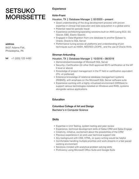 Database Manager Resume Samples Velvet Jobs