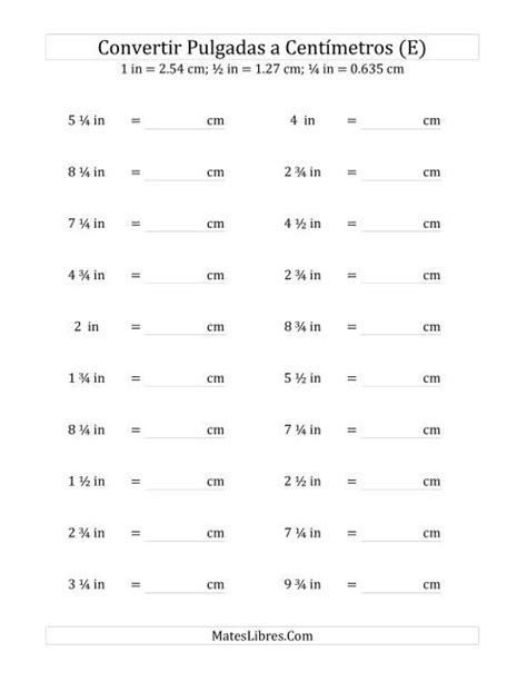 Convertir Cuartos De Pulgada A Centímetros E