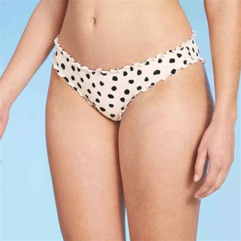 Shade Shore Polka Dot Ruffle Cheeky Bikini Bottoms In Cram Size