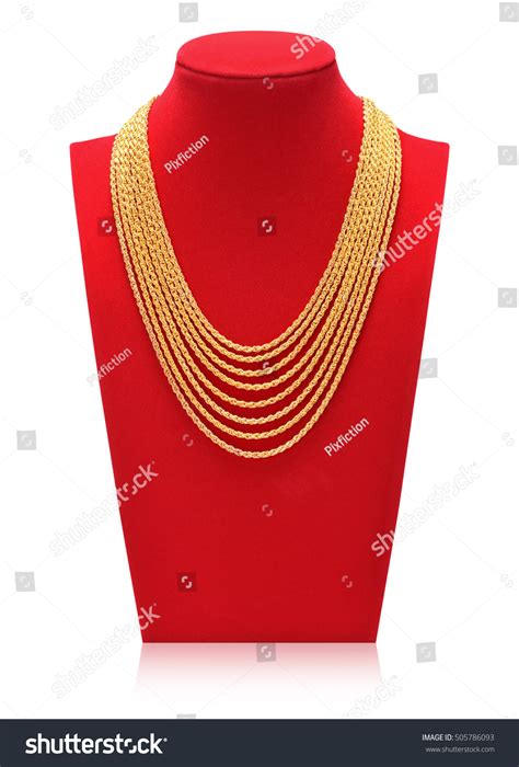 Gold Necklace On Necklace Display Stand Stock Photo 505786093