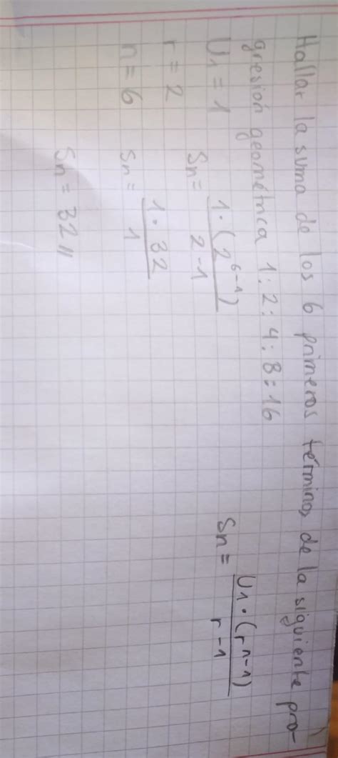 Calcular la suma de los 6 primeros términos de la siguiente progresión