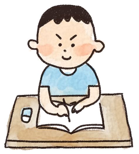 勉強をする男の子のイラスト「夏休みの宿題」 ゆるかわいい無料イラスト素材集