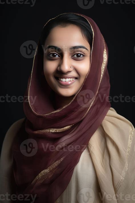 beautiful indian muslim young girl wearing headscarves hijab  dark
