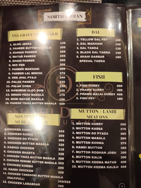 Menu At The Shahi Darbar Gangtok