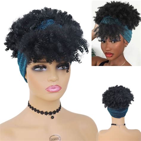 Gimegil Sint Tico Bandana Perucas Para Preto Feminino Afro Preto Kinky