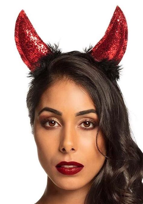 Devil Horns On Headband Red Glitter