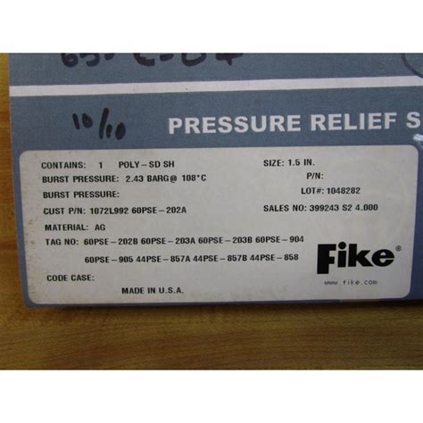 Fike 1072L992 1 5 Rupture Disc POLY SD SH Mara Industrial