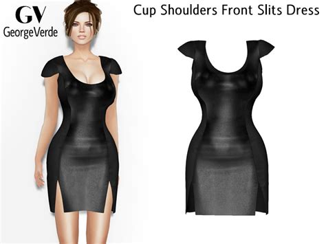 Second Life Marketplace Full Perm Rigged Mesh Cup Shoulders Front Slits Dress For Busty Shapes