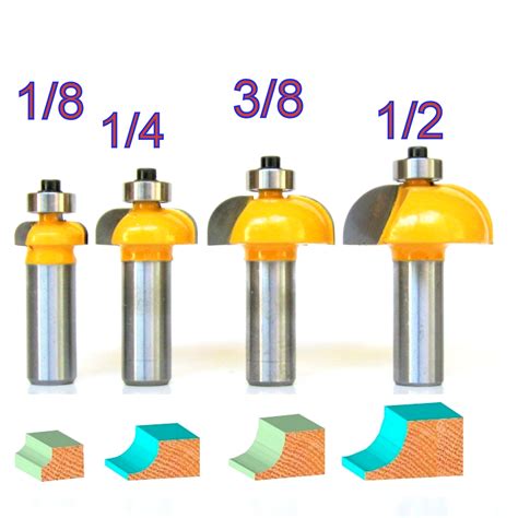 4pc 1 2 Shank Radius 1 2 3 8 1 4 1 8 Cove Convex Router Bit Set