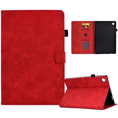 For Lenovo Tab M10 Plus 3rd Gen 10 6 Inch Embossed Smile Flip Tablet Leather Case Red