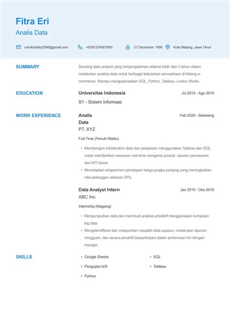 Contoh Cv Data Analyst Yang Bisa Menarik Perhatian Hrd