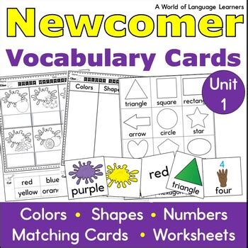 Newcomer ESL Vocabulary Cards Colors Shapes Numbers Sorts And Matching