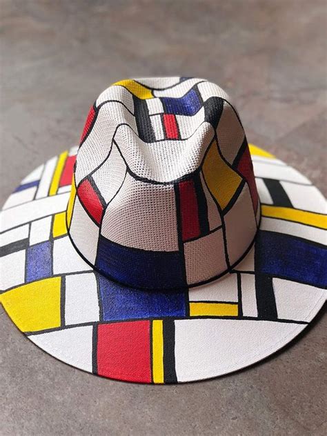 Boutique Accessoires Sombrero Panama Mondrian Art Fabric Painting