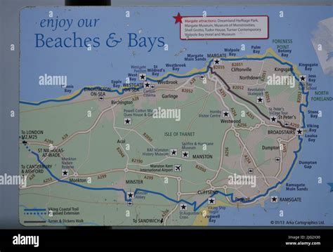 Map of beaches and bays around the Kent coast Stock Photo - Alamy