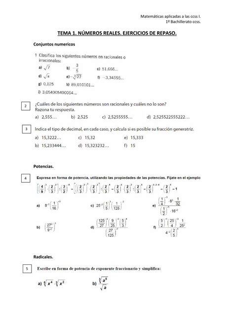 Pdf Tema 1 NÚmeros Reales Ejercicios De Repaso · Matemáticas