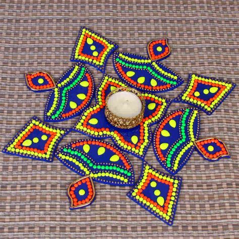 Acrylic Artificial Diya Pattern Rangoli Best Price Giftacrossindia