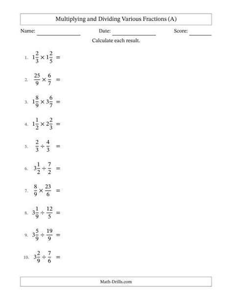 Multiplying And Dividing Proper Improper And Mixed Fractions With All Simplifying A