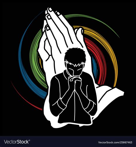 Man praying to god prayer cartoon graphic Vector Image