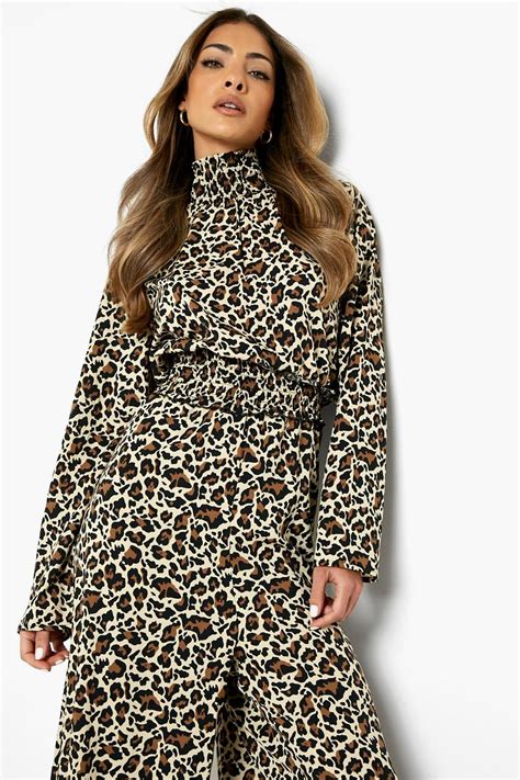 Leopard Shirred Wide Leg Jumpsuit Boohoo