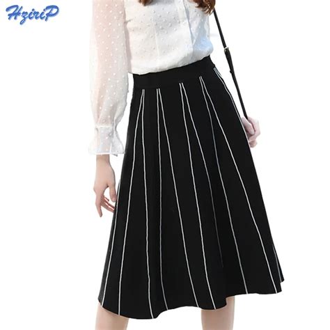 Hzirip Winter Striped Pleated Skirt Women 2017 Autumn Elegant British