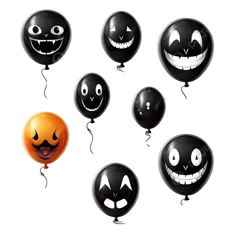 Set Of Glossy Halloween Air Balloons With Scary Faces Isolated On