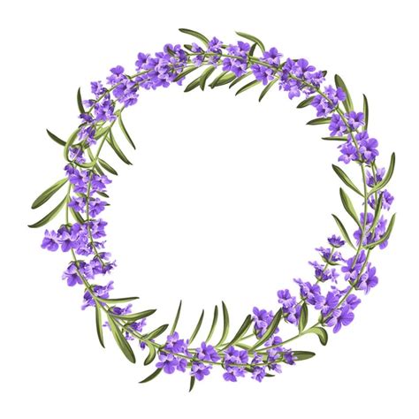 Watercolor Lavender Wreath Of Flowers Circle Floral Provencal Style