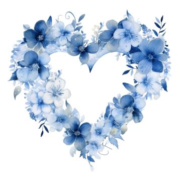 Blue Watercolour Wreath Clipart Floral Valentines Heart Watercolor