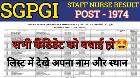 Sgpgi Staff Nurse 1974 Result 2023 Sgpgi 1974 Document Verification