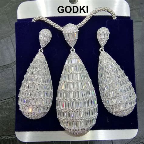 Godki joias de luxo zircônia cúbica conjunto feminino de joias