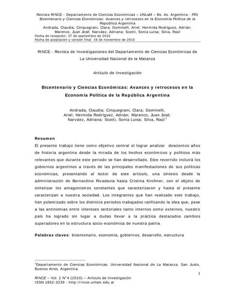 PDF Bicentenario y Ciencias Económicas Avances y retrocesos rince