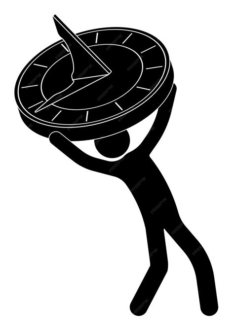 Premium Vector Stick Figure Man Holding Sundial Clock In His Hands Time Management Life Of