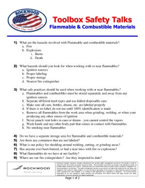 Fillable Online Gbca Safety Toolbox Talk Flammable Liquids On The Job