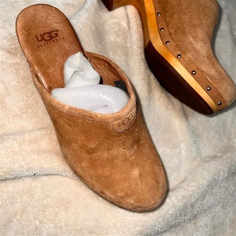 Ugg Shoes Ugg Abbie Women Mule Clog Slip On Suede Leather Tan