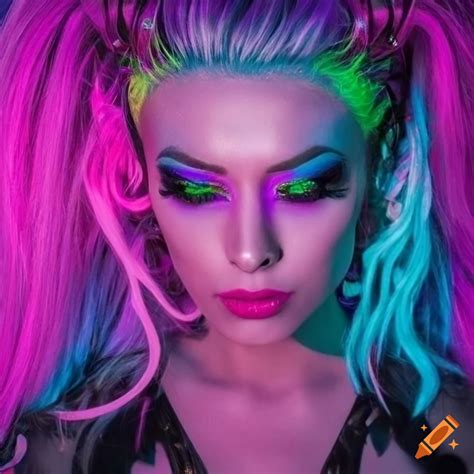 Cyberpunk Woman With Neon Hair And Pink Makeup In A Gradient Style On Craiyon