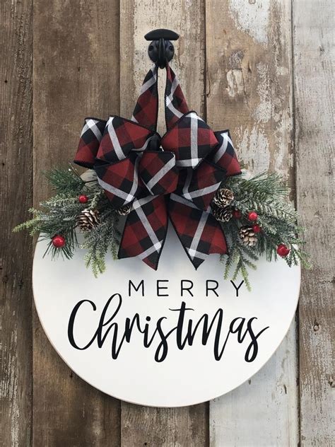 Merry Christmas Door Hanger Front Door Sign Christmas Door Wreath