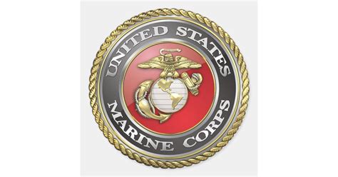 Us Marine Corps Usmc Emblem 3d Classic Round Sticker Zazzle