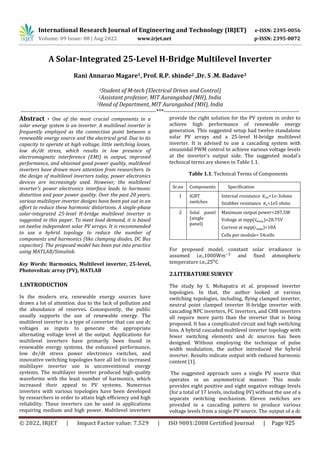 A Solar Integrated Level H Bridge Multilevel Inverter Pdf