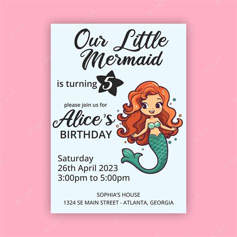 Premium Vector | Mermaid birthday invitation editable template