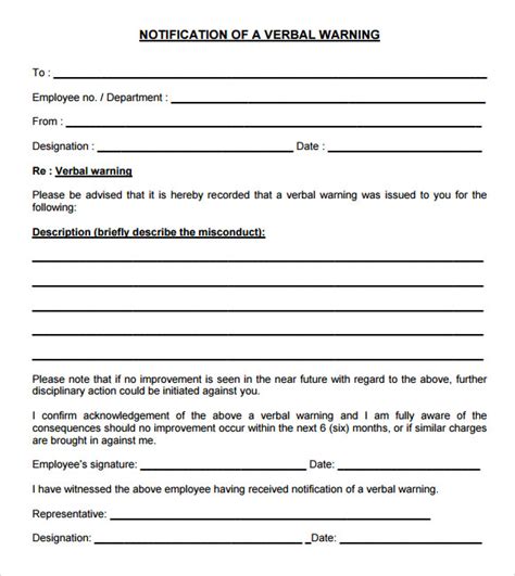 Free Printable Verbal Warning Form Printable Templates