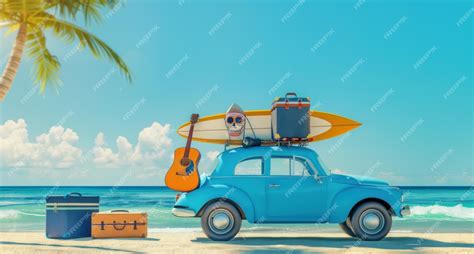 Premium Photo | Car and beach bed at the sea Ready for summer travel ...