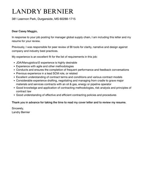 Manager Global Supply Chain Cover Letter Velvet Jobs