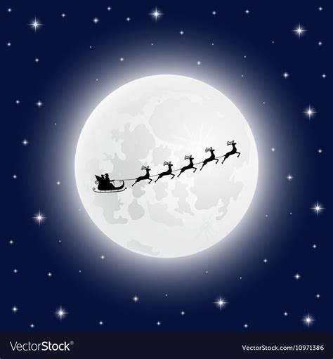 Santa Claus Goes To Sled Reindeer Of The Moon Vector Image On