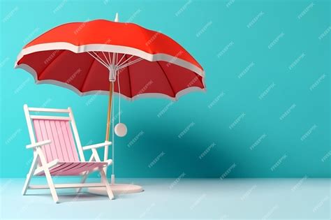 Premium Ai Image Empty Deck Chair With Umbrella On Pastel Background