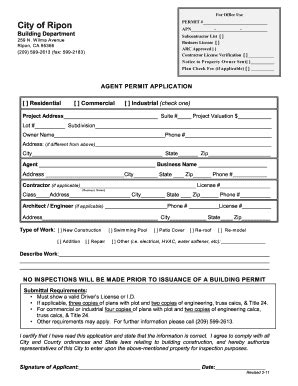 Fillable Online Cityofripon Agent Permit Application City Of Ripon