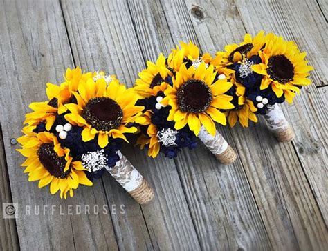 Navy Sunflower Bouquet Sunflower And Navy Bouquet Bridesmaid Bouquet Sunflower Bridesmaid